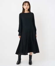 F6EAD06360 MICHEL KLEIN(小さいサイズ)(メゾン ドゥ サンク) [小さいサイズ]ノーカラープリーツワンピース ネイビー