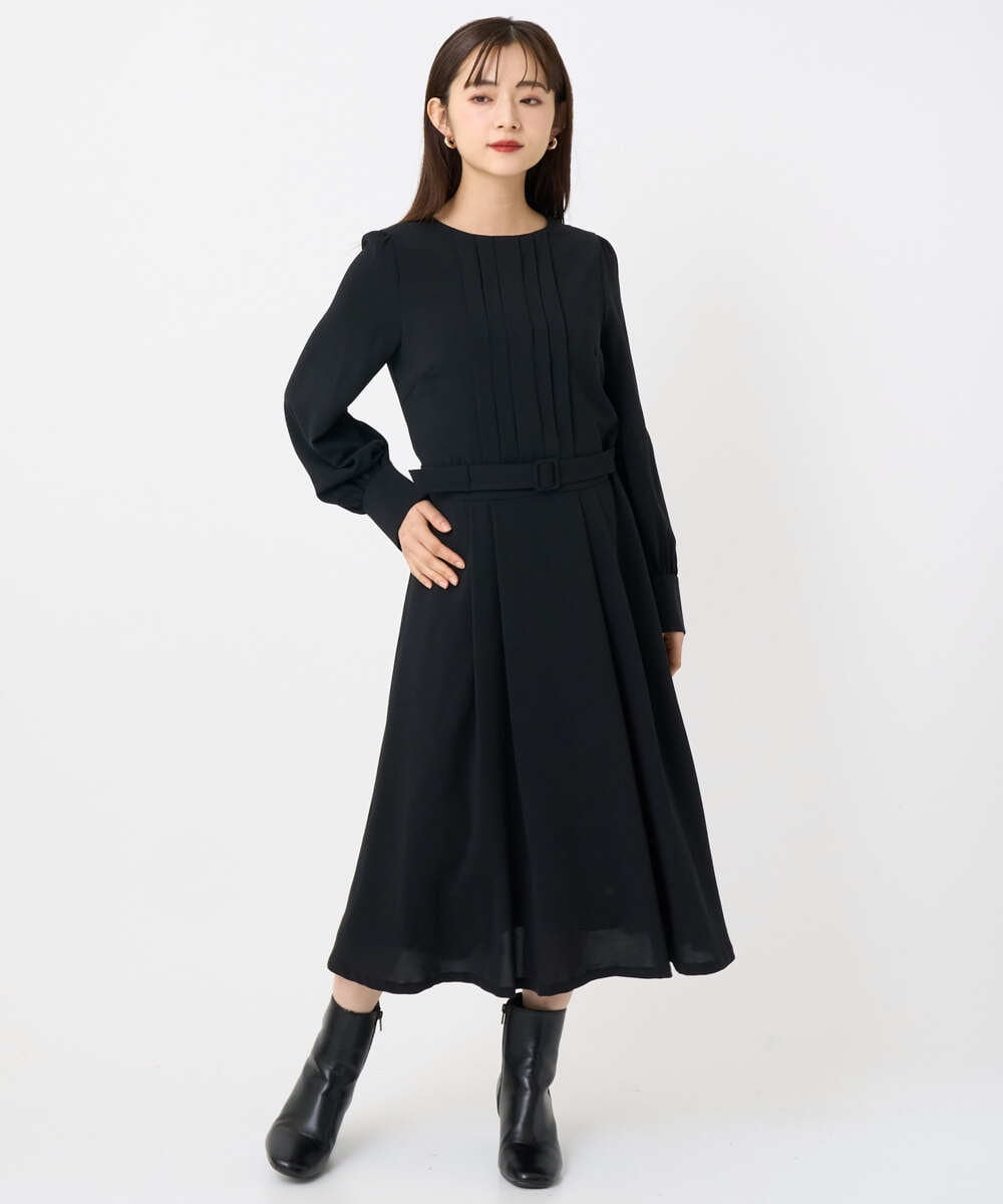 F6EAD06360 MICHEL KLEIN(小さいサイズ)(メゾン ドゥ サンク) [小さいサイズ]ノーカラープリーツワンピース ネイビー