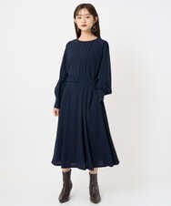 F6EAD06360 MICHEL KLEIN(小さいサイズ)(メゾン ドゥ サンク) [小さいサイズ]ノーカラープリーツワンピース ネイビー