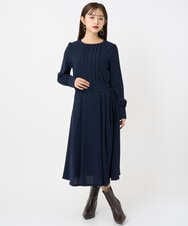 F6EAD06360 MICHEL KLEIN(小さいサイズ)(メゾン ドゥ サンク) [小さいサイズ]ノーカラープリーツワンピース ネイビー