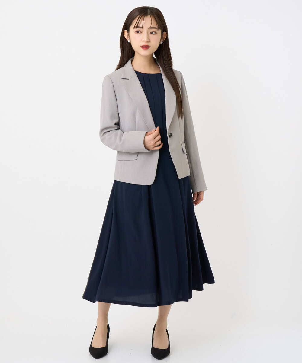 F6EAD06360 MICHEL KLEIN(小さいサイズ)(メゾン ドゥ サンク) [小さいサイズ]ノーカラープリーツワンピース ネイビー