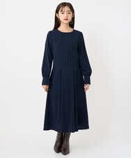 F6EAD06360 MICHEL KLEIN(小さいサイズ)(メゾン ドゥ サンク) [小さいサイズ]ノーカラープリーツワンピース ネイビー