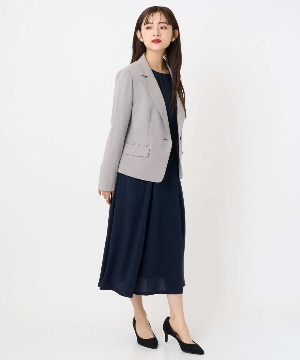 F6EAD06360 MICHEL KLEIN(小さいサイズ)(メゾン ドゥ サンク) [小さいサイズ]ノーカラープリーツワンピース ネイビー