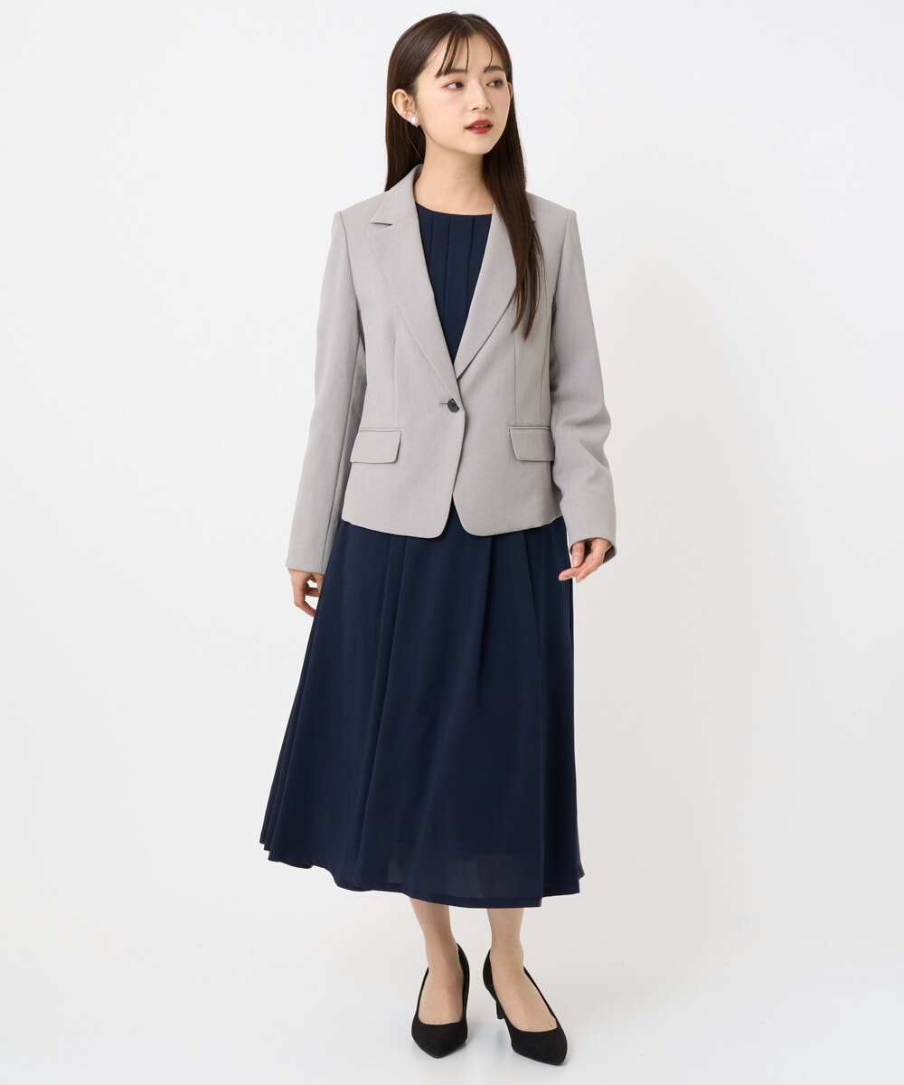 F6EAD06360 MICHEL KLEIN(小さいサイズ)(メゾン ドゥ サンク) [小さいサイズ]ノーカラープリーツワンピース ネイビー