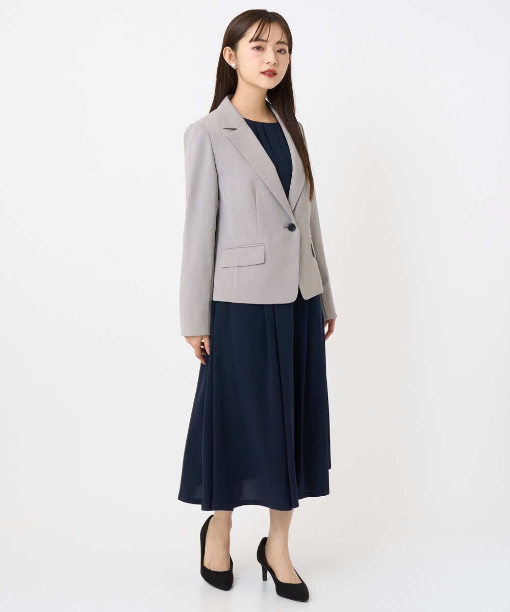 F6EAD06360 MICHEL KLEIN(小さいサイズ)(メゾン ドゥ サンク) [小さいサイズ]ノーカラープリーツワンピース ネイビー