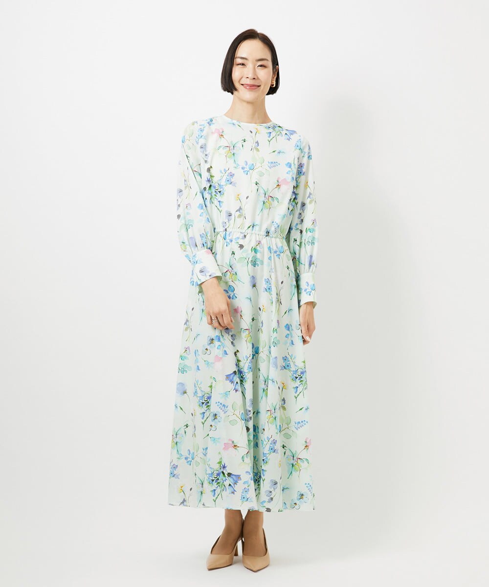 F6EDD12490 MICHEL KLEIN(小さいサイズ)(メゾン ドゥ サンク) [小さいサイズ]フラワープリントワンピース グリーン