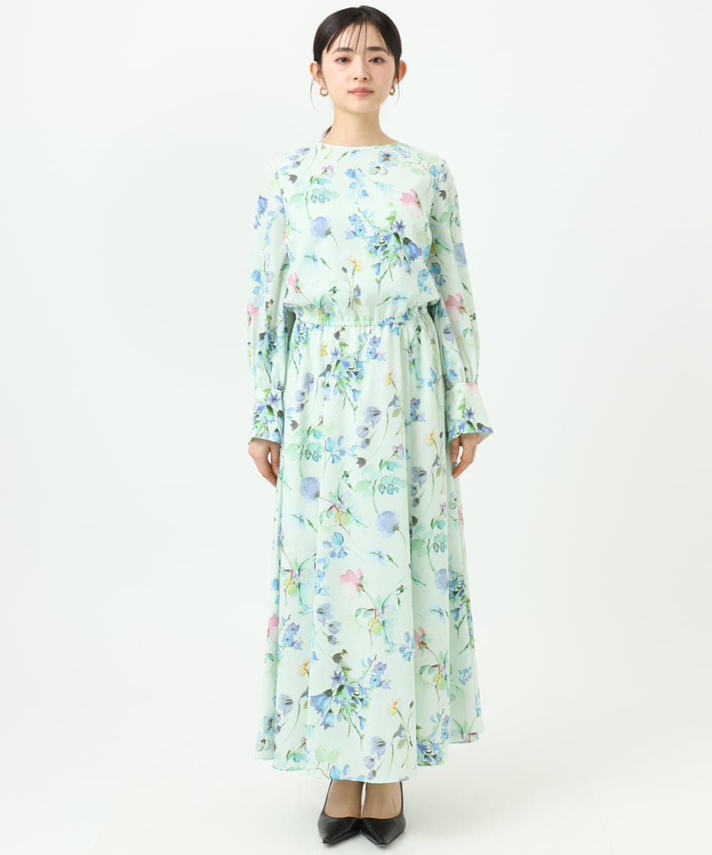 F6EDD12490 MICHEL KLEIN(小さいサイズ)(メゾン ドゥ サンク) [小さいサイズ]フラワープリントワンピース グリーン