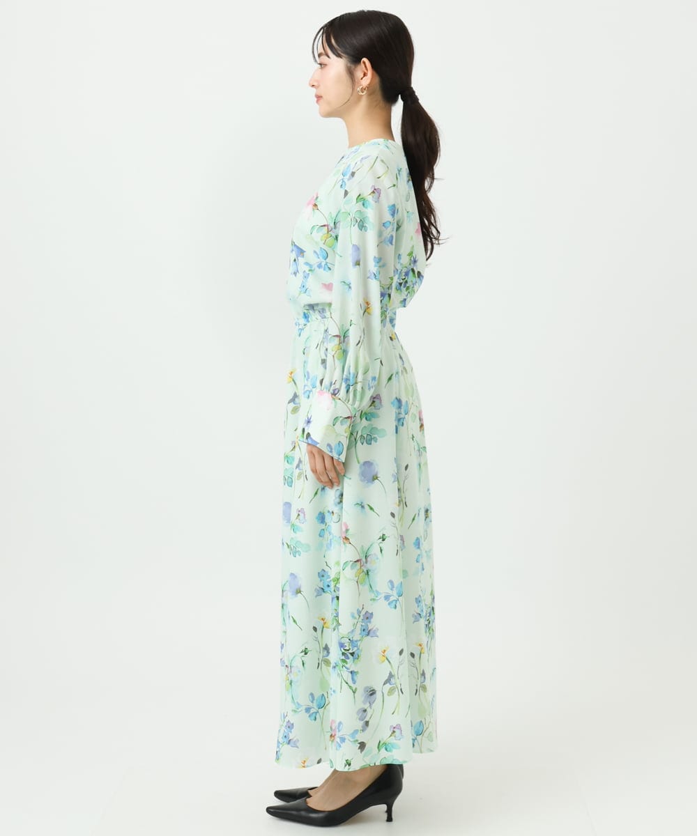 F6EDD12490 MICHEL KLEIN(小さいサイズ)(メゾン ドゥ サンク) [小さいサイズ]フラワープリントワンピース グリーン