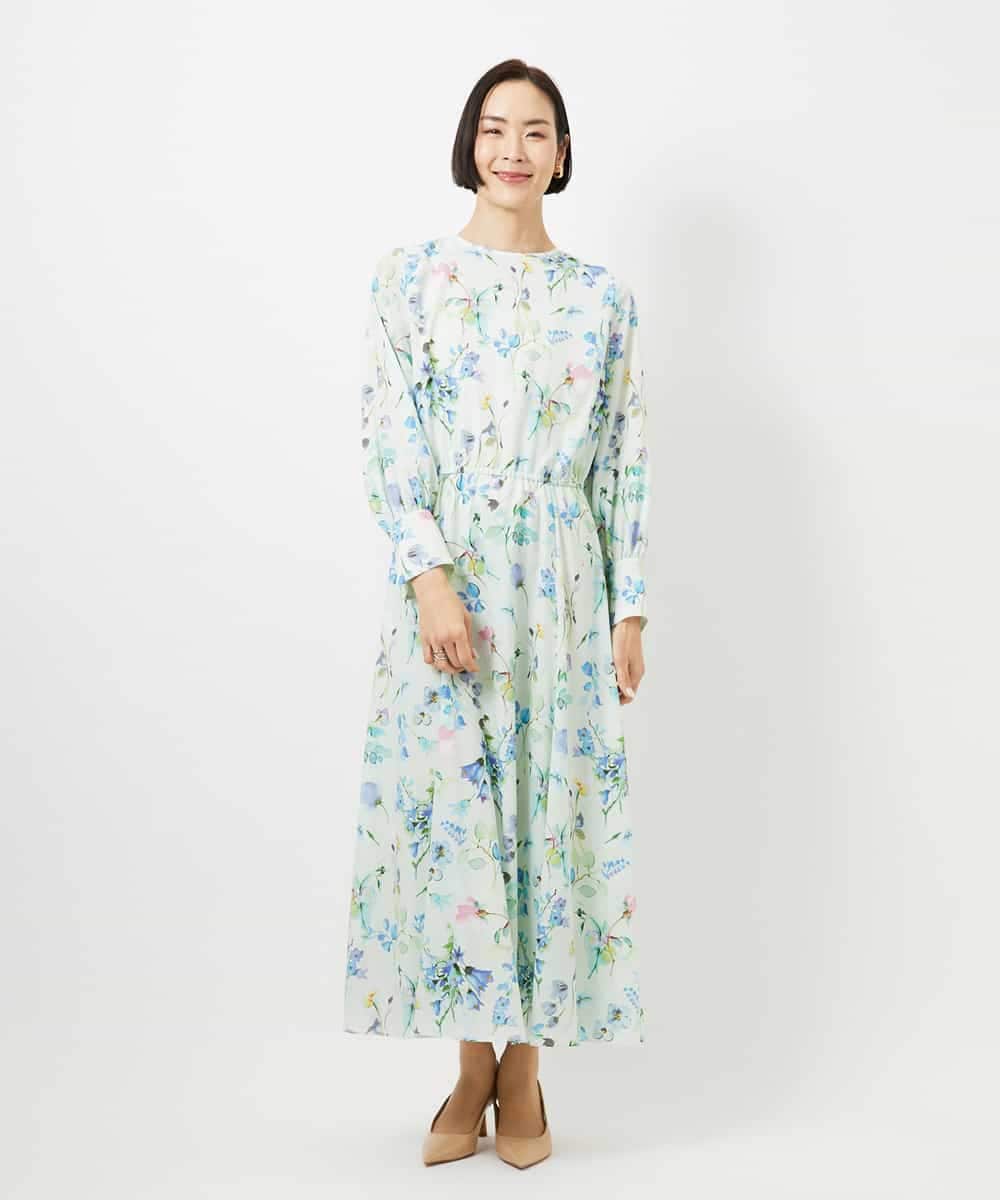 F6EDD12490 MICHEL KLEIN(小さいサイズ)(メゾン ドゥ サンク) [小さいサイズ]フラワープリントワンピース グリーン