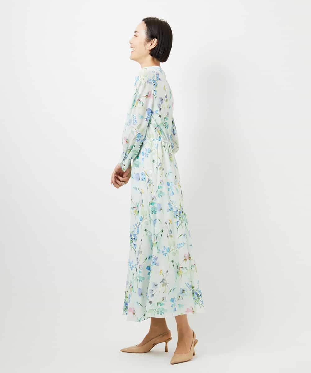 F6EDD12490 MICHEL KLEIN(小さいサイズ)(メゾン ドゥ サンク) [小さいサイズ]フラワープリントワンピース グリーン