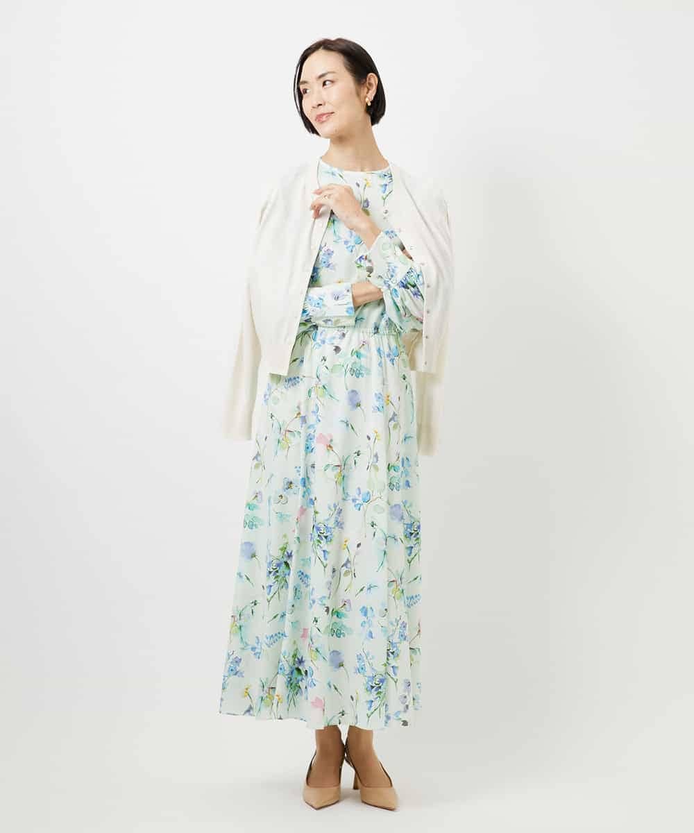 F6EDD12490 MICHEL KLEIN(小さいサイズ)(メゾン ドゥ サンク) [小さいサイズ]フラワープリントワンピース グリーン