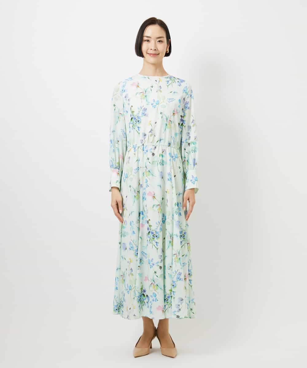 F6EDD12490 MICHEL KLEIN(小さいサイズ)(メゾン ドゥ サンク) [小さいサイズ]フラワープリントワンピース グリーン