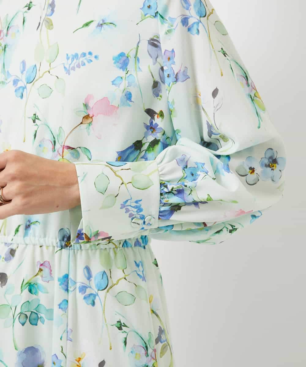 F6EDD12490 MICHEL KLEIN(小さいサイズ)(メゾン ドゥ サンク) [小さいサイズ]フラワープリントワンピース グリーン