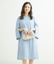 F6EDS04330 MICHEL KLEIN(小さいサイズ)(メゾン ドゥ サンク) [小さいサイズ]2WAYスリットスリーブワンピース ライトブルー(50)