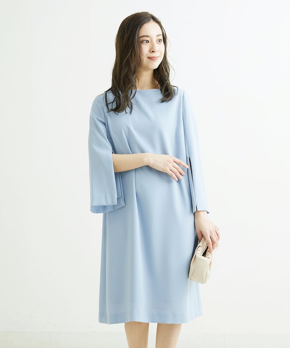 F6EDS04330 MICHEL KLEIN(小さいサイズ)(メゾン ドゥ サンク) [小さいサイズ]2WAYスリットスリーブワンピース ブラック(94)
