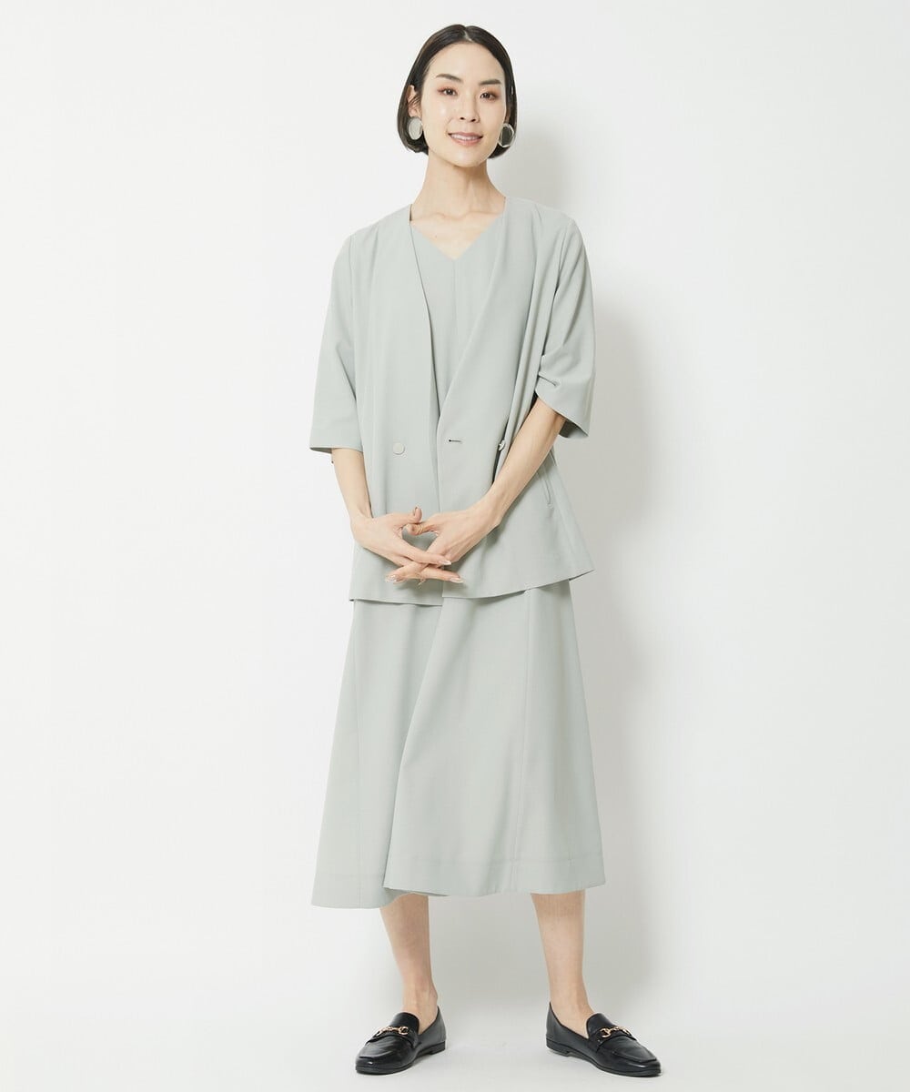F6EFV25300 MICHEL KLEIN(小さいサイズ)(メゾン ドゥ サンク) [小さいサイズ]リネンライクワンピース ライトグリーン(30)