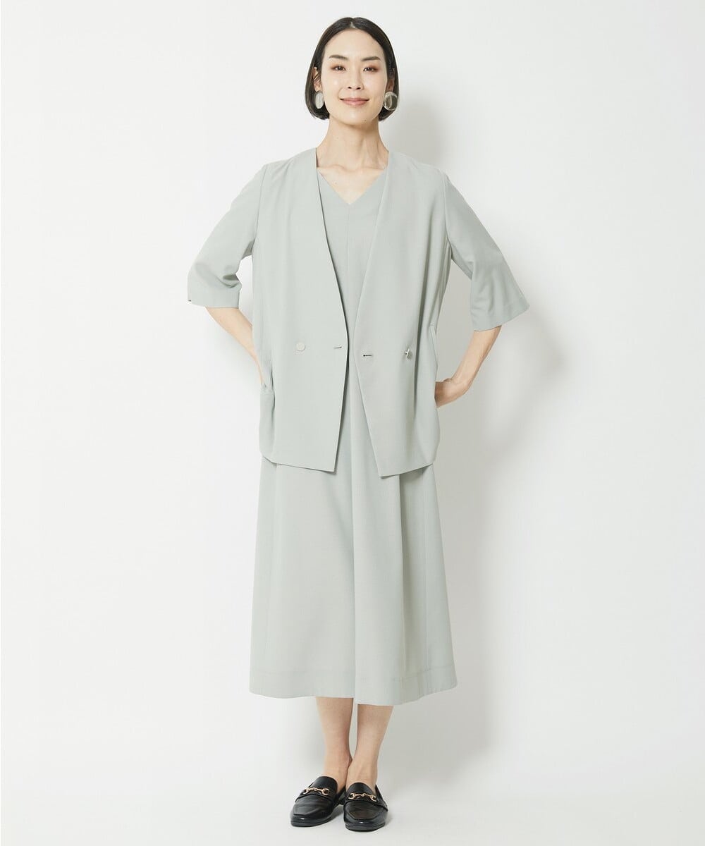 F6EFV25300 MICHEL KLEIN(小さいサイズ)(メゾン ドゥ サンク) [小さいサイズ]リネンライクワンピース ライトグリーン(30)