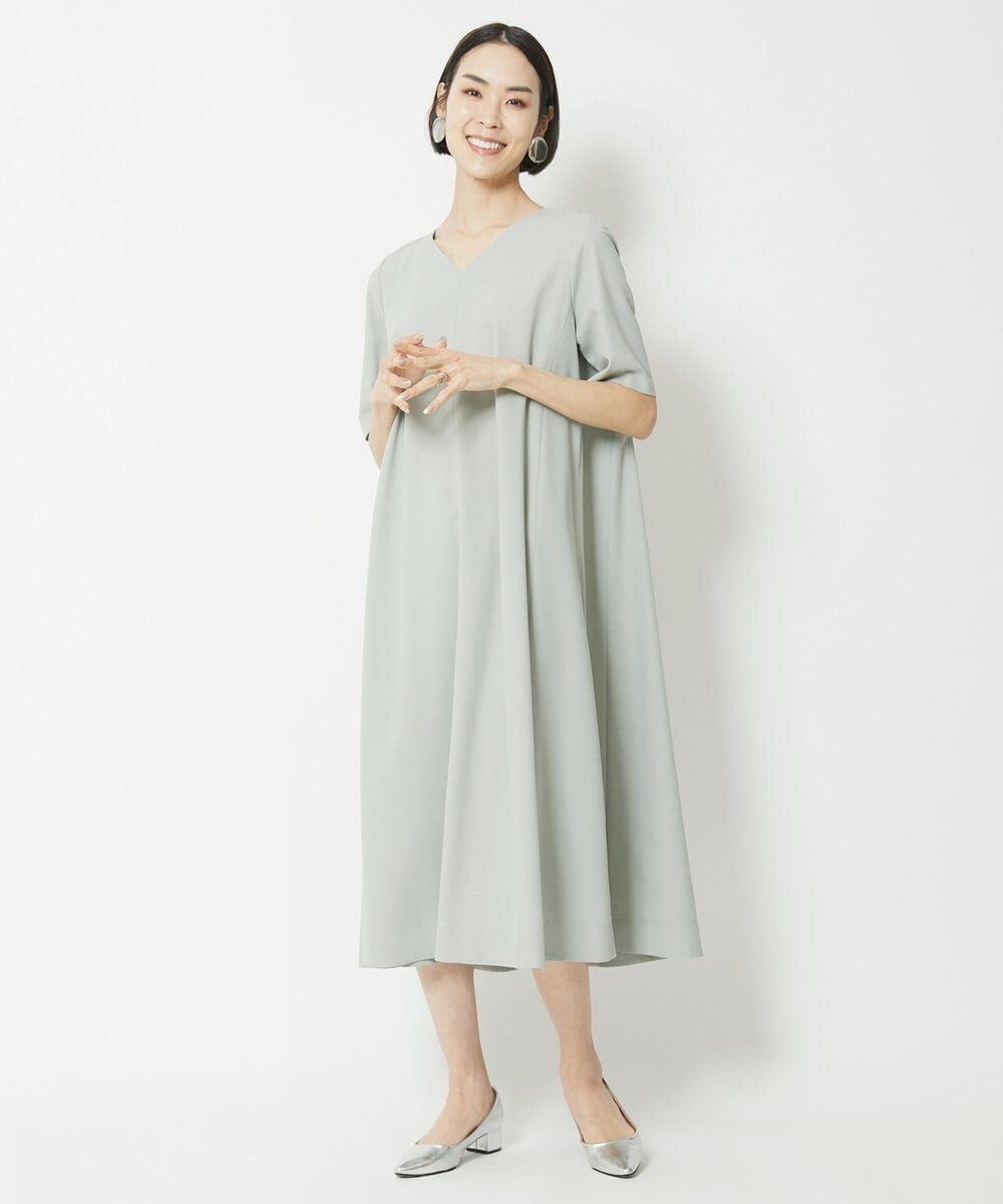 F6EFV25300 MICHEL KLEIN(小さいサイズ)(メゾン ドゥ サンク) [小さいサイズ]リネンライクワンピース ライトグリーン(30)