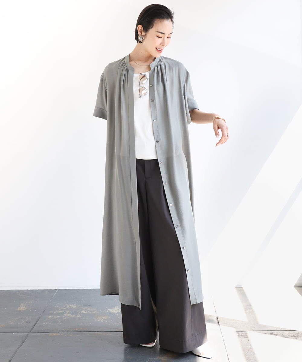 F6EGA05330 MICHEL KLEIN(小さいサイズ)(メゾン ドゥ サンク) [小さいサイズ]3WAYロングシャツワンピース グレー