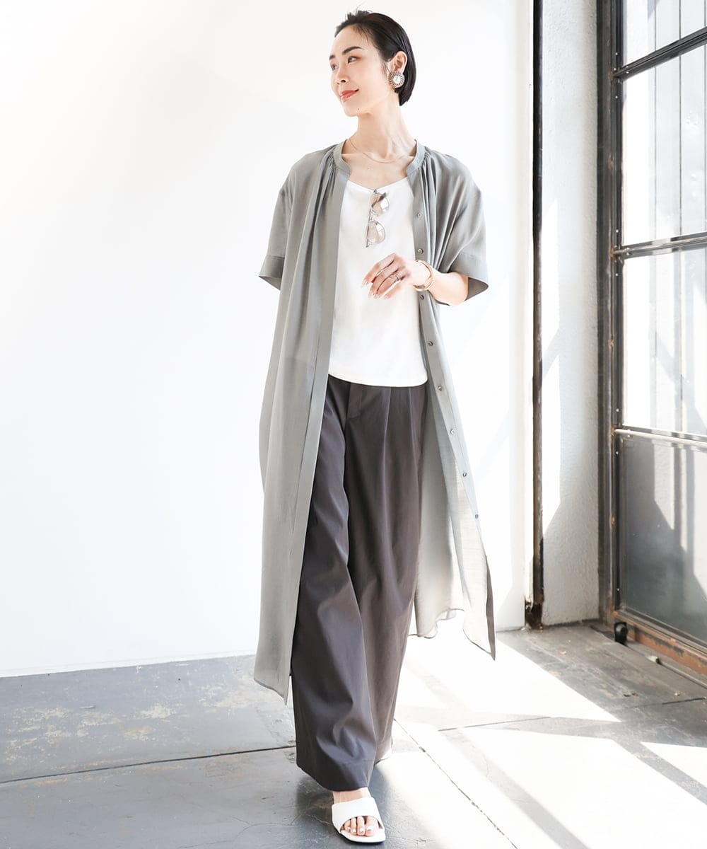 F6EGA05330 MICHEL KLEIN(小さいサイズ)(メゾン ドゥ サンク) [小さいサイズ]3WAYロングシャツワンピース グレー