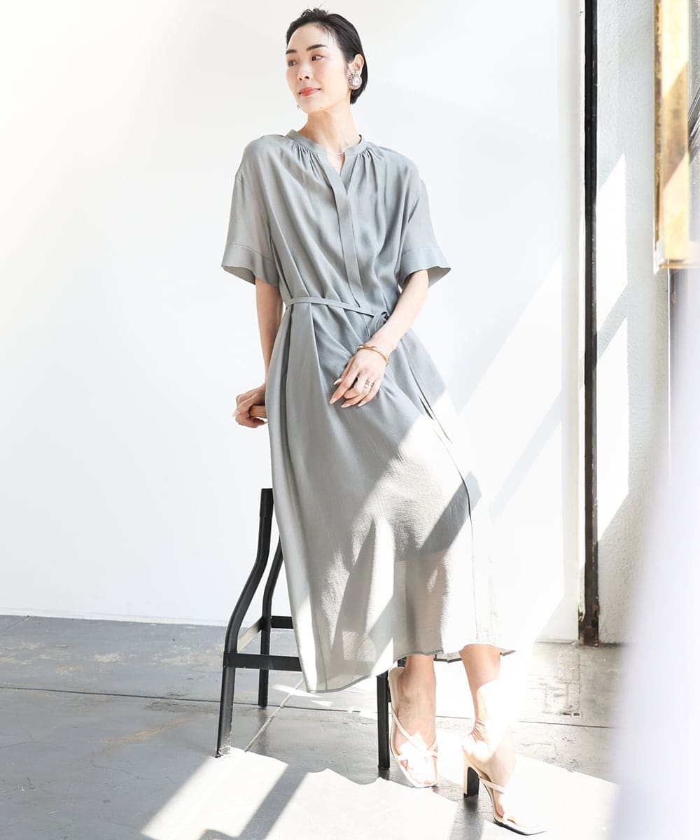F6EGA05330 MICHEL KLEIN(小さいサイズ)(メゾン ドゥ サンク) [小さいサイズ]3WAYロングシャツワンピース グレー
