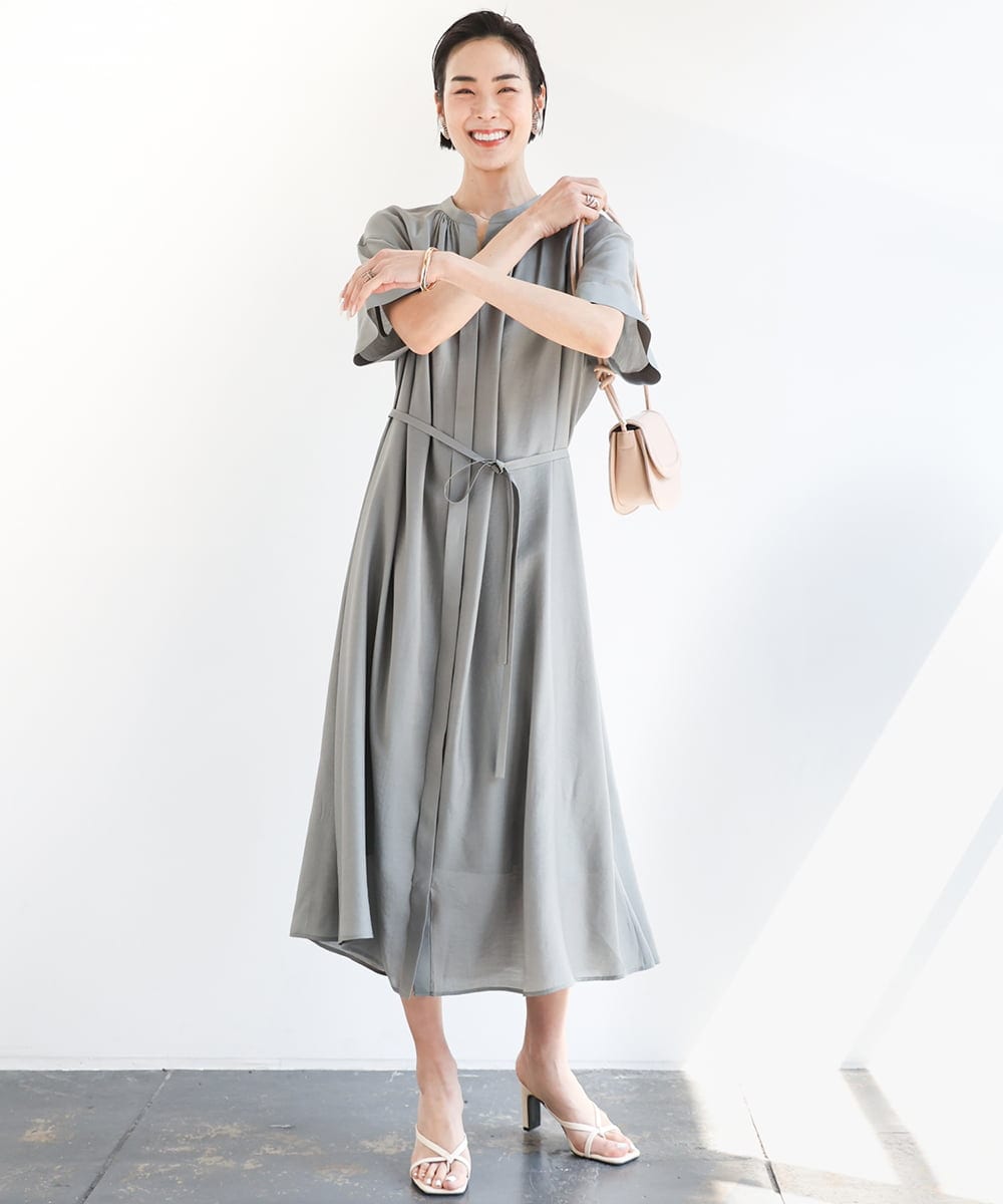 F6EGA05330 MICHEL KLEIN(小さいサイズ)(メゾン ドゥ サンク) [小さいサイズ]3WAYロングシャツワンピース グレー