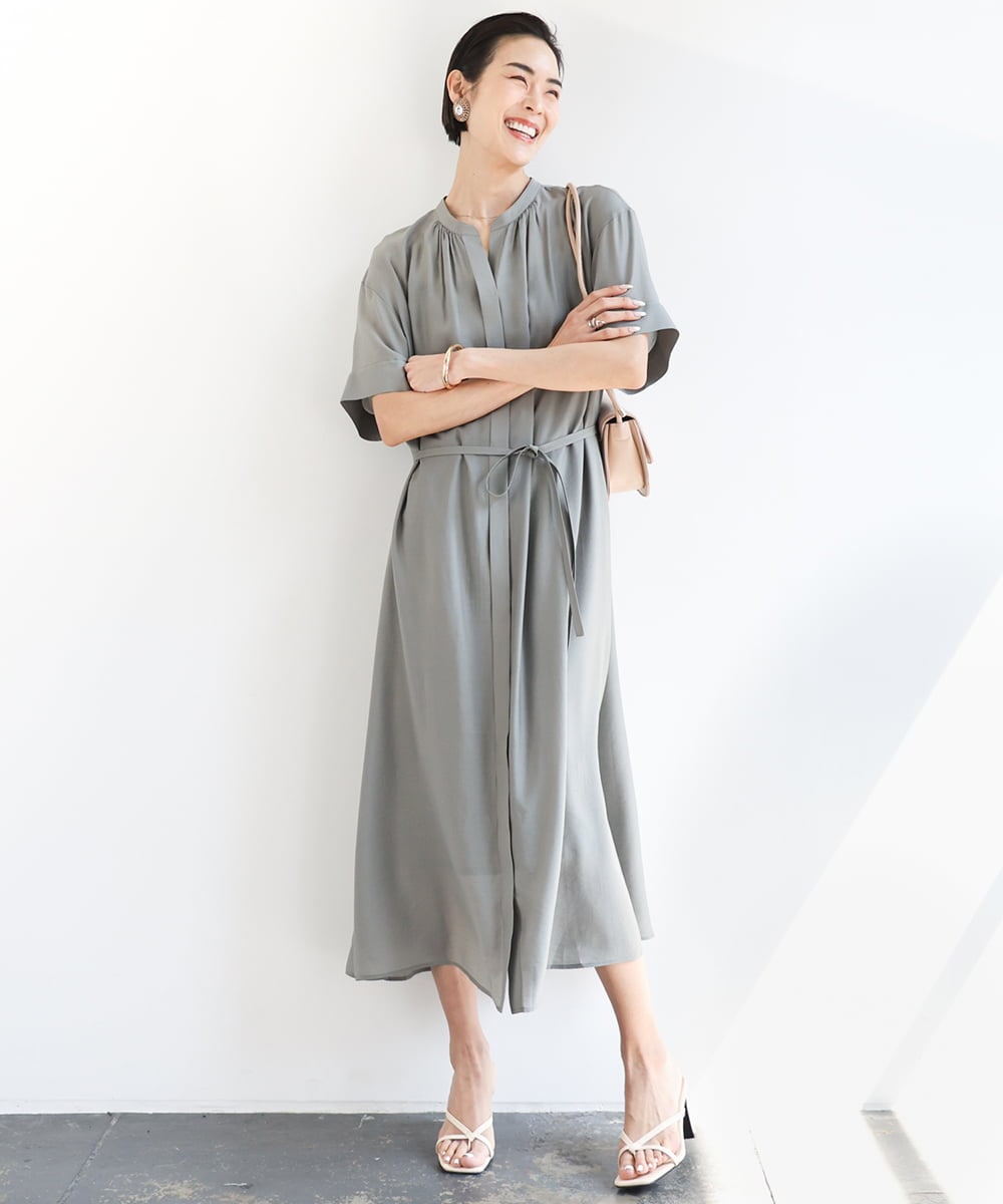 F6EGA05330 MICHEL KLEIN(小さいサイズ)(メゾン ドゥ サンク) [小さいサイズ]3WAYロングシャツワンピース グレー