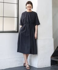 F6EGD07390 MICHEL KLEIN(小さいサイズ)(メゾン ドゥ サンク) [小さいサイズ]ナイロンクロス ギャザーワンピース ブラック