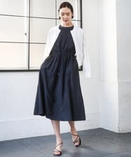 F6EGD07390 MICHEL KLEIN(小さいサイズ)(メゾン ドゥ サンク) [小さいサイズ]ナイロンクロス ギャザーワンピース ブラック