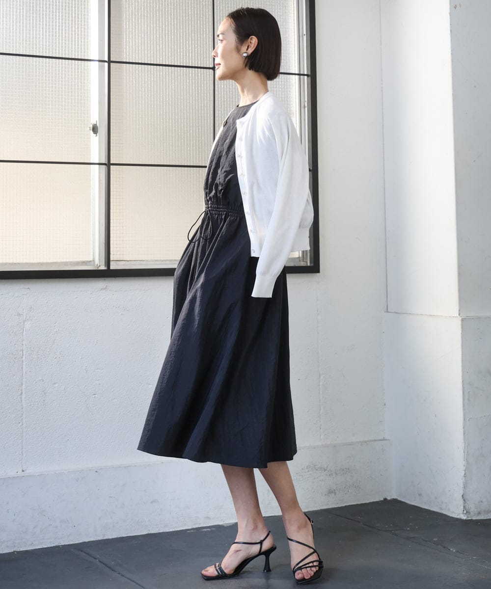 F6EGD07390 MICHEL KLEIN(小さいサイズ)(メゾン ドゥ サンク) [小さいサイズ]ナイロンクロス ギャザーワンピース ブラック