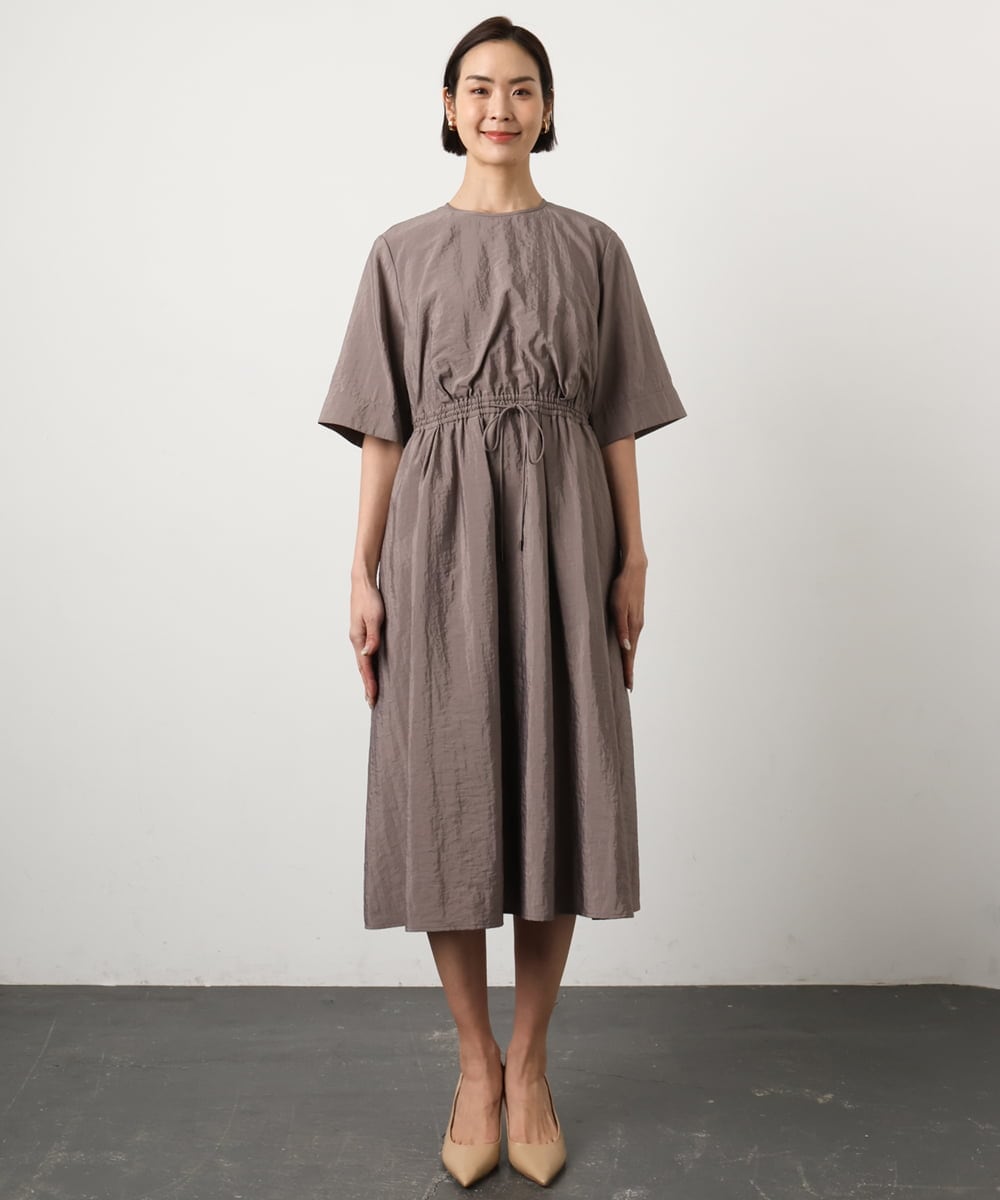 F6EGD07390 MICHEL KLEIN(小さいサイズ)(メゾン ドゥ サンク) [小さいサイズ]ナイロンクロス ギャザーワンピース ブラック