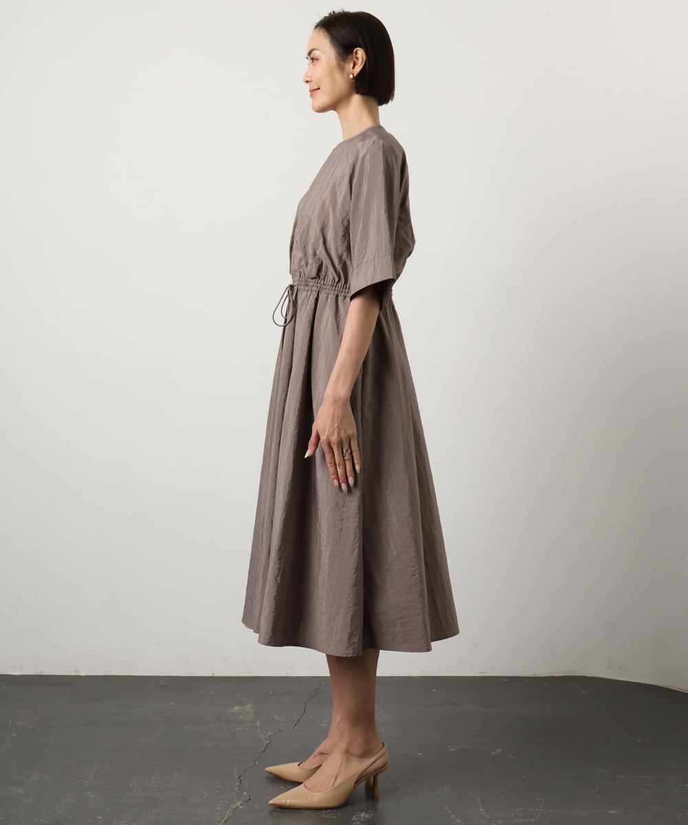 F6EGD07390 MICHEL KLEIN(小さいサイズ)(メゾン ドゥ サンク) [小さいサイズ]ナイロンクロス ギャザーワンピース ブラック