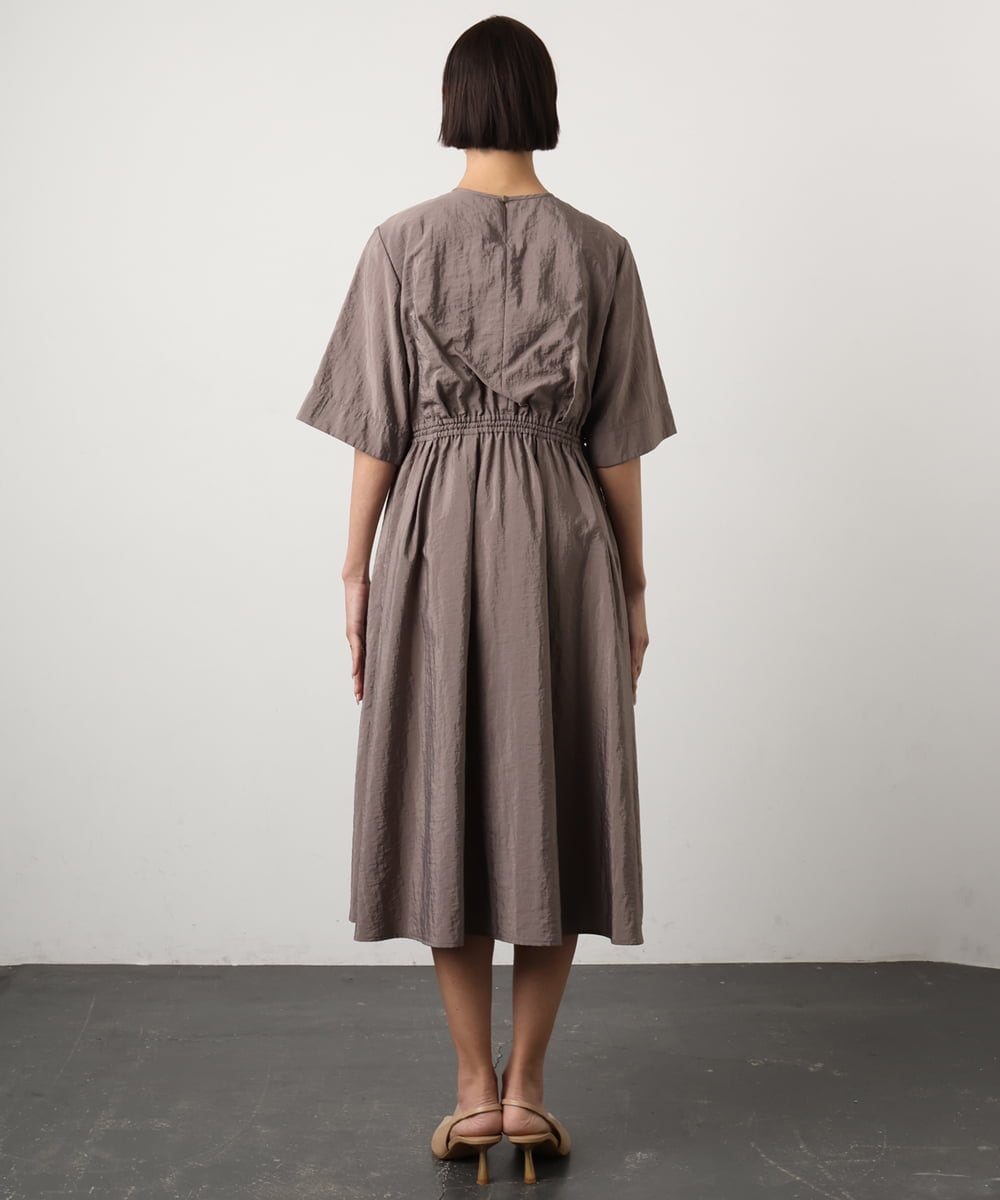 F6EGD07390 MICHEL KLEIN(小さいサイズ)(メゾン ドゥ サンク) [小さいサイズ]ナイロンクロス ギャザーワンピース ブラック