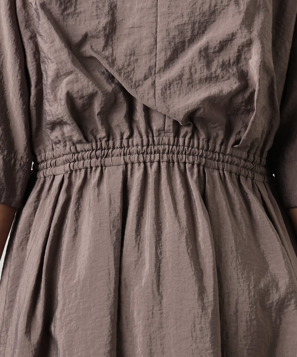 F6EGD07390 MICHEL KLEIN(小さいサイズ)(メゾン ドゥ サンク) [小さいサイズ]ナイロンクロス ギャザーワンピース ブラック