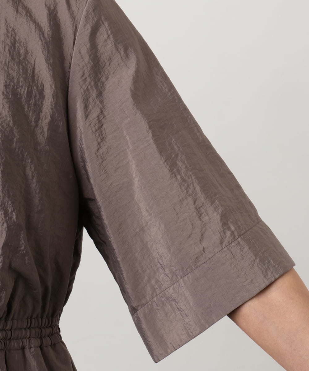 F6EGD07390 MICHEL KLEIN(小さいサイズ)(メゾン ドゥ サンク) [小さいサイズ]ナイロンクロス ギャザーワンピース ブラック