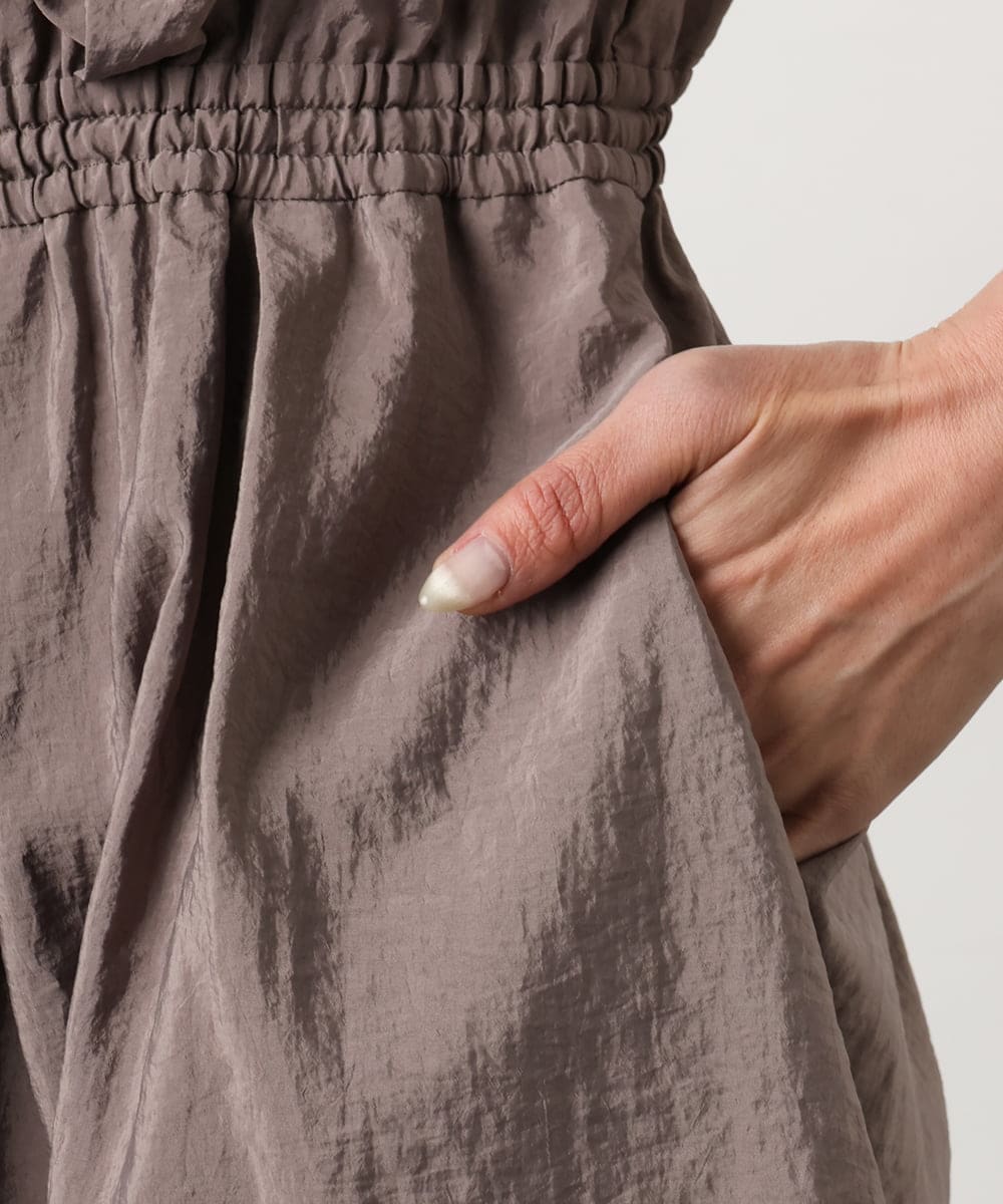 F6EGD07390 MICHEL KLEIN(小さいサイズ)(メゾン ドゥ サンク) [小さいサイズ]ナイロンクロス ギャザーワンピース ブラック