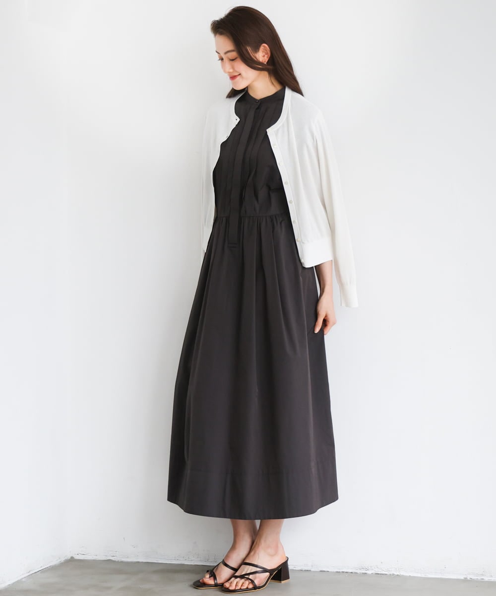 F6EGD09450 MICHEL KLEIN(小さいサイズ)(メゾン ドゥ サンク) [小さいサイズ]フレンチスリーブフレアワンピース ブラック