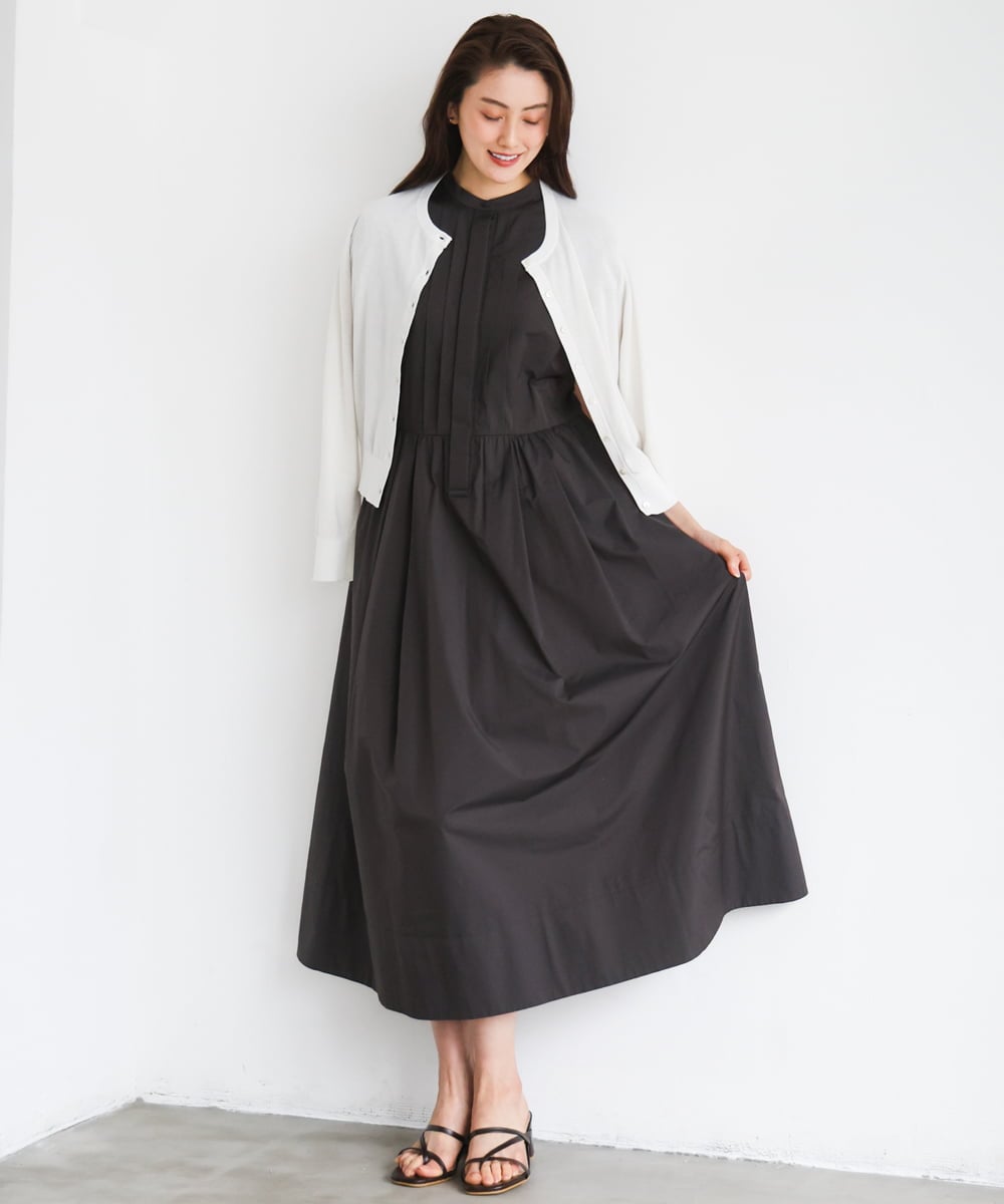 F6EGD09450 MICHEL KLEIN(小さいサイズ)(メゾン ドゥ サンク) [小さいサイズ]フレンチスリーブフレアワンピース ブラック