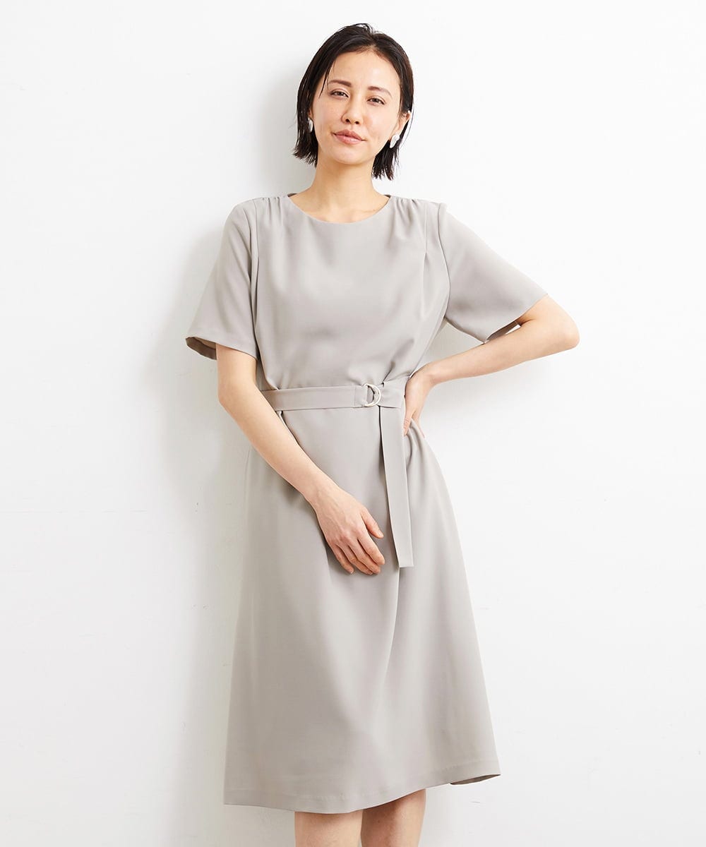 F6EGS43350 MICHEL KLEIN(小さいサイズ)(メゾン ドゥ サンク) [小さいサイズ]2WAY タックデザインベルト付きワンピース ブラウン(87)