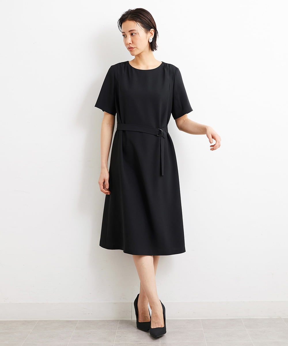 F6EGS43350 MICHEL KLEIN(小さいサイズ)(メゾン ドゥ サンク) [小さいサイズ]2WAY タックデザインベルト付きワンピース ブラウン(87)