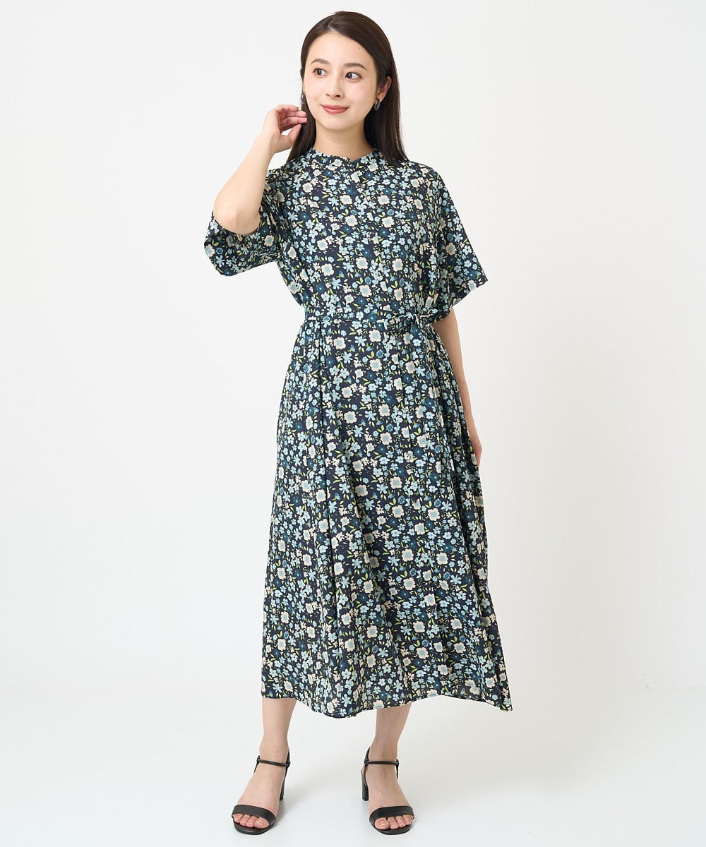 F6EGV46390 MICHEL KLEIN(小さいサイズ)(メゾン ドゥ サンク) [小さいサイズ]フラワープリント3WAYワンピース(オリジナルプリント) ネイビー系(57)