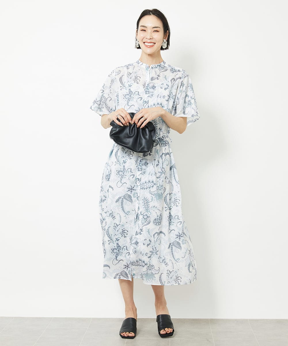 F6EHV50330 MICHEL KLEIN(小さいサイズ)(メゾン ドゥ サンク) [小さいサイズ]ペイズリープリント3WAYワンピース ホワイト系(50)