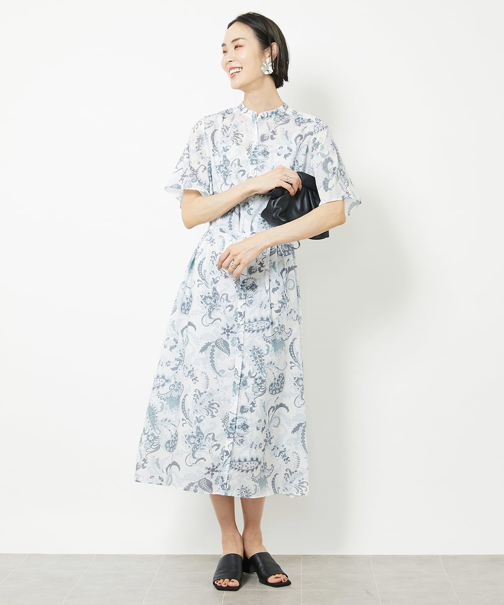 F6EHV50330 MICHEL KLEIN(小さいサイズ)(メゾン ドゥ サンク) [小さいサイズ]ペイズリープリント3WAYワンピース ホワイト系(50)