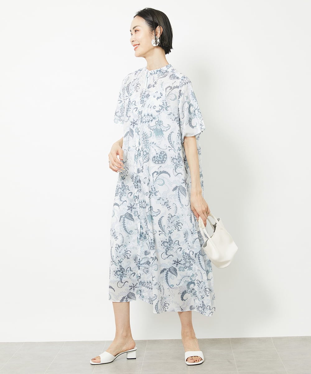 F6EHV50330 MICHEL KLEIN(小さいサイズ)(メゾン ドゥ サンク) [小さいサイズ]ペイズリープリント3WAYワンピース ホワイト系(50)