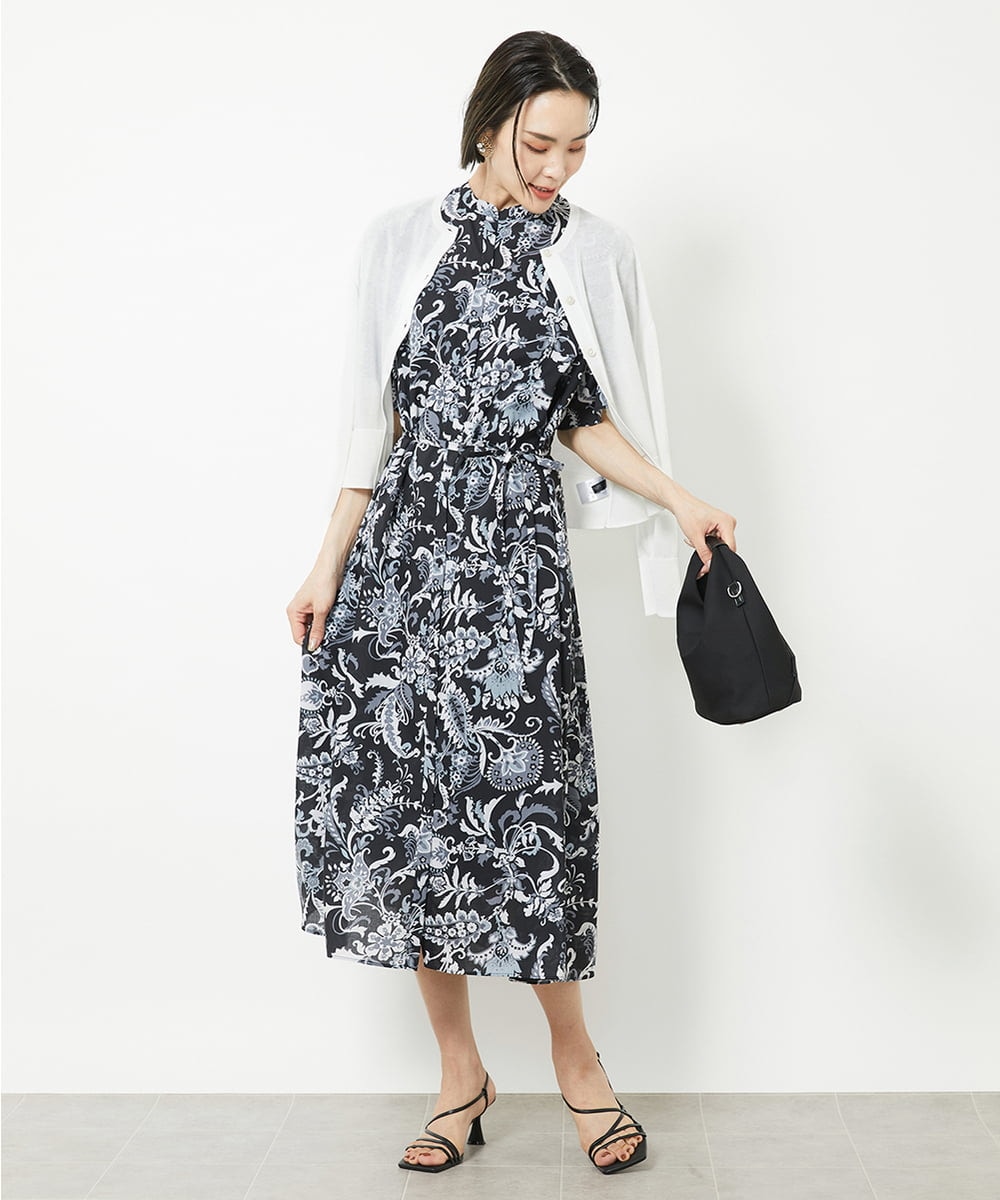 F6EHV50330 MICHEL KLEIN(小さいサイズ)(メゾン ドゥ サンク) [小さいサイズ]ペイズリープリント3WAYワンピース ホワイト系(50)