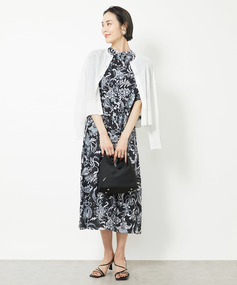 F6EHV50330 MICHEL KLEIN(小さいサイズ)(メゾン ドゥ サンク) [小さいサイズ]ペイズリープリント3WAYワンピース ホワイト系(50)