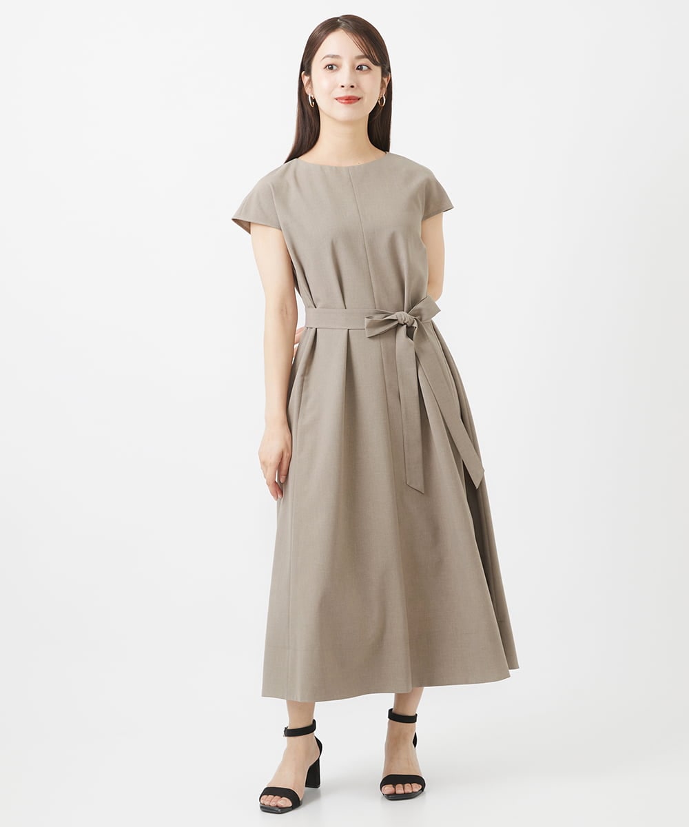 F6EHV53290 MICHEL KLEIN(小さいサイズ)(メゾン ドゥ サンク) [小さいサイズ]ドライタッチリネンライクワンピース モカ(87)