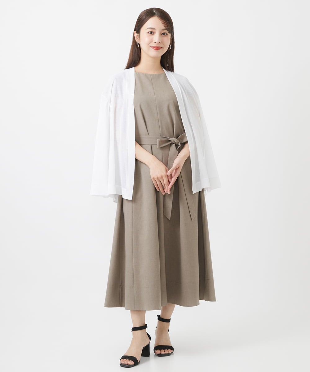F6EHV53290 MICHEL KLEIN(小さいサイズ)(メゾン ドゥ サンク) [小さいサイズ]ドライタッチリネンライクワンピース モカ(87)