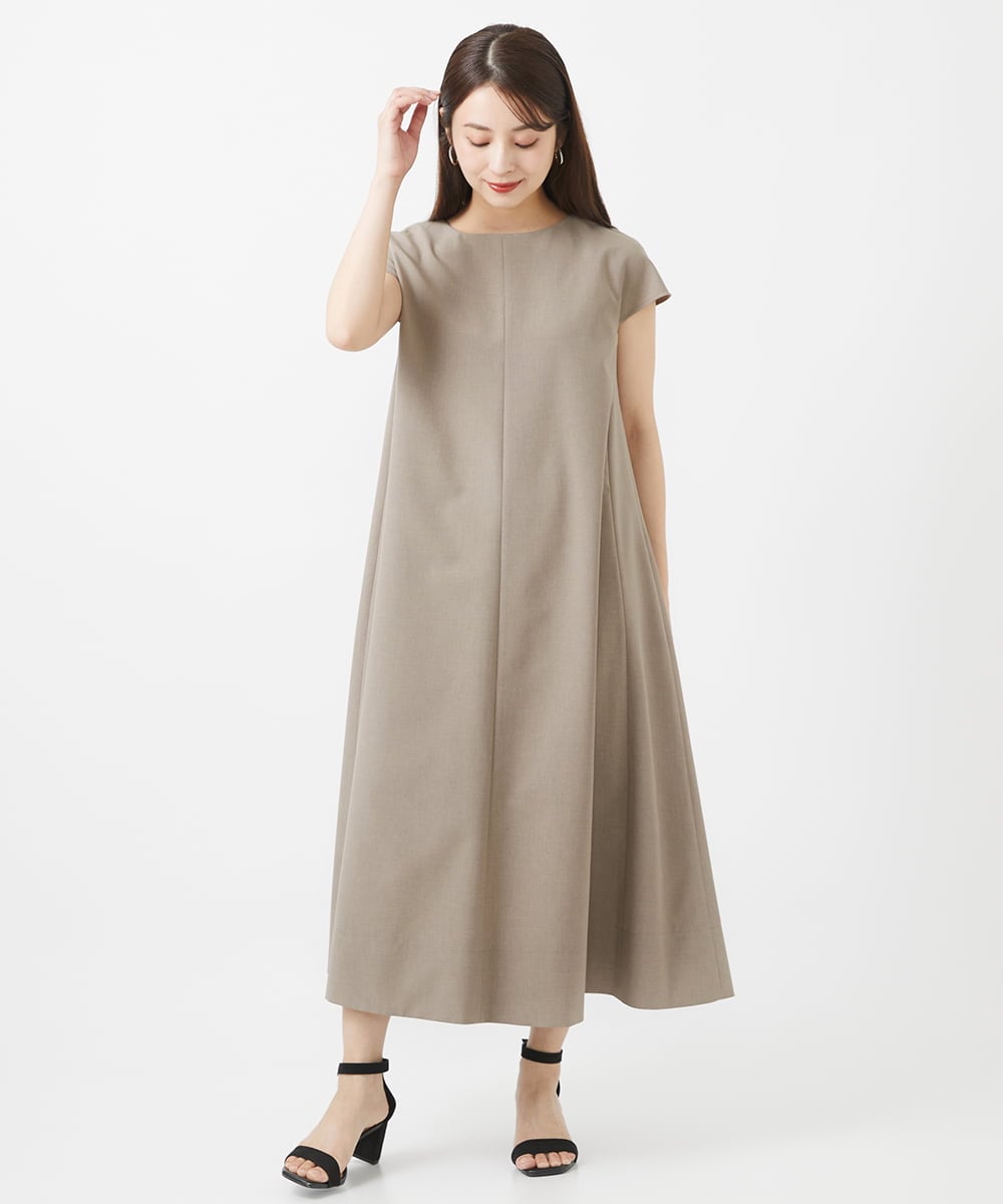 F6EHV53290 MICHEL KLEIN(小さいサイズ)(メゾン ドゥ サンク) [小さいサイズ]ドライタッチリネンライクワンピース モカ(87)