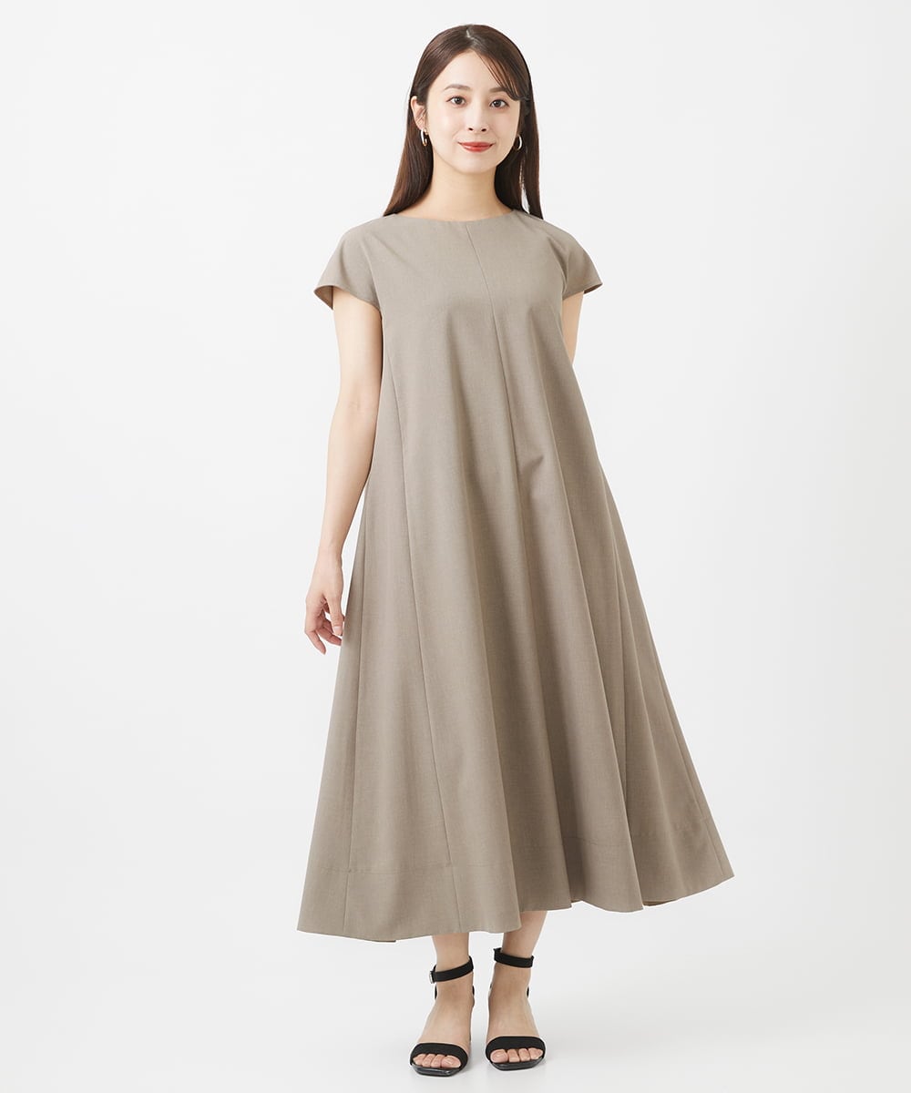 F6EHV53290 MICHEL KLEIN(小さいサイズ)(メゾン ドゥ サンク) [小さいサイズ]ドライタッチリネンライクワンピース モカ(87)